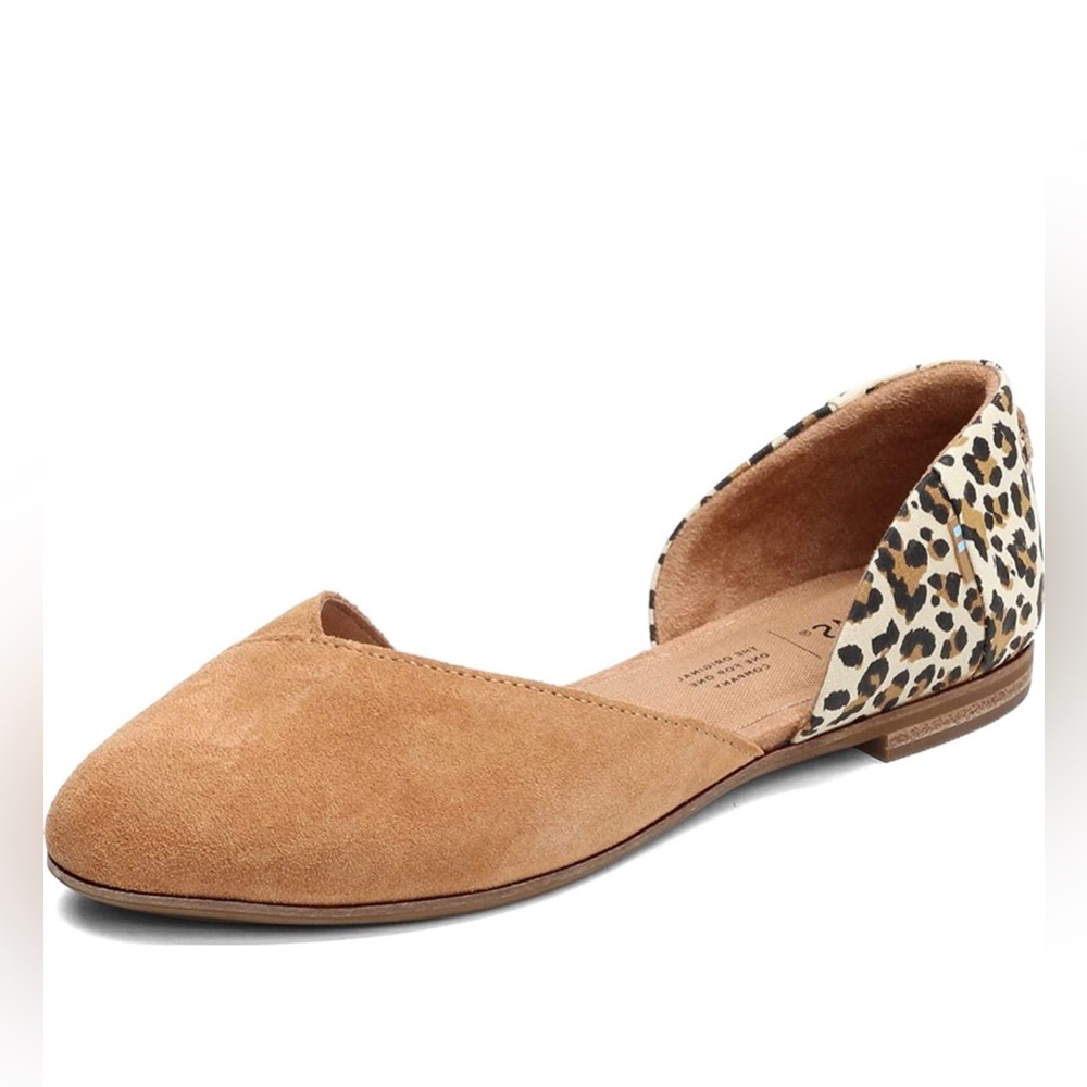 TOMS D’Orsay Cheetah Leopard Print Flats - Suede Toe & Canvas Heel - Size 6.5